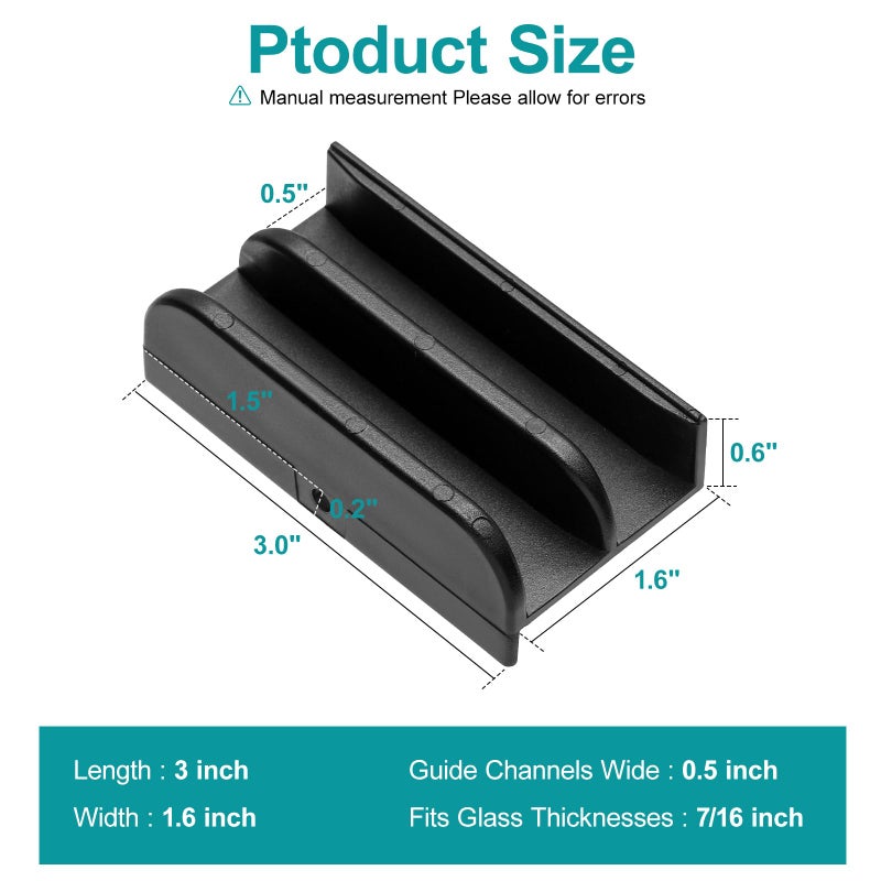 VYH M6219 Sliding Shower Door Bottom Guide for Sliding Shower Door (Top Hung) Shower Door Guide, 1/2 in Channels for Glass Shower Door Plastic Guide(2 Pack(Black) - Image 3